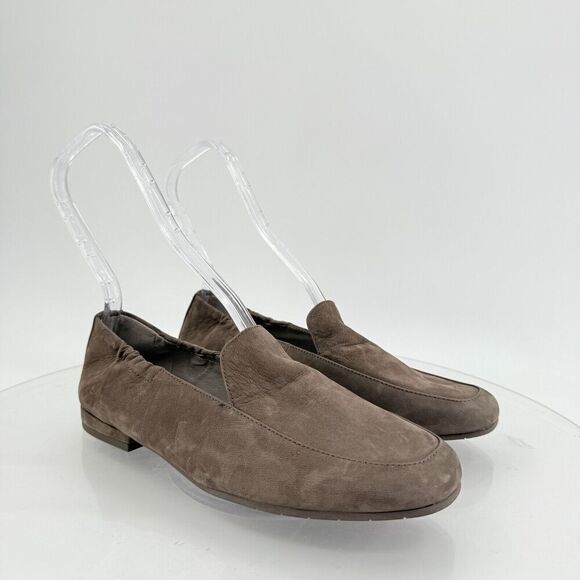 Eileen Fisher Sim Tumbled Nubuck Rye Taupe Suede Square Toe Loafer Flats Sz 8.5 - Picture 2 of 16